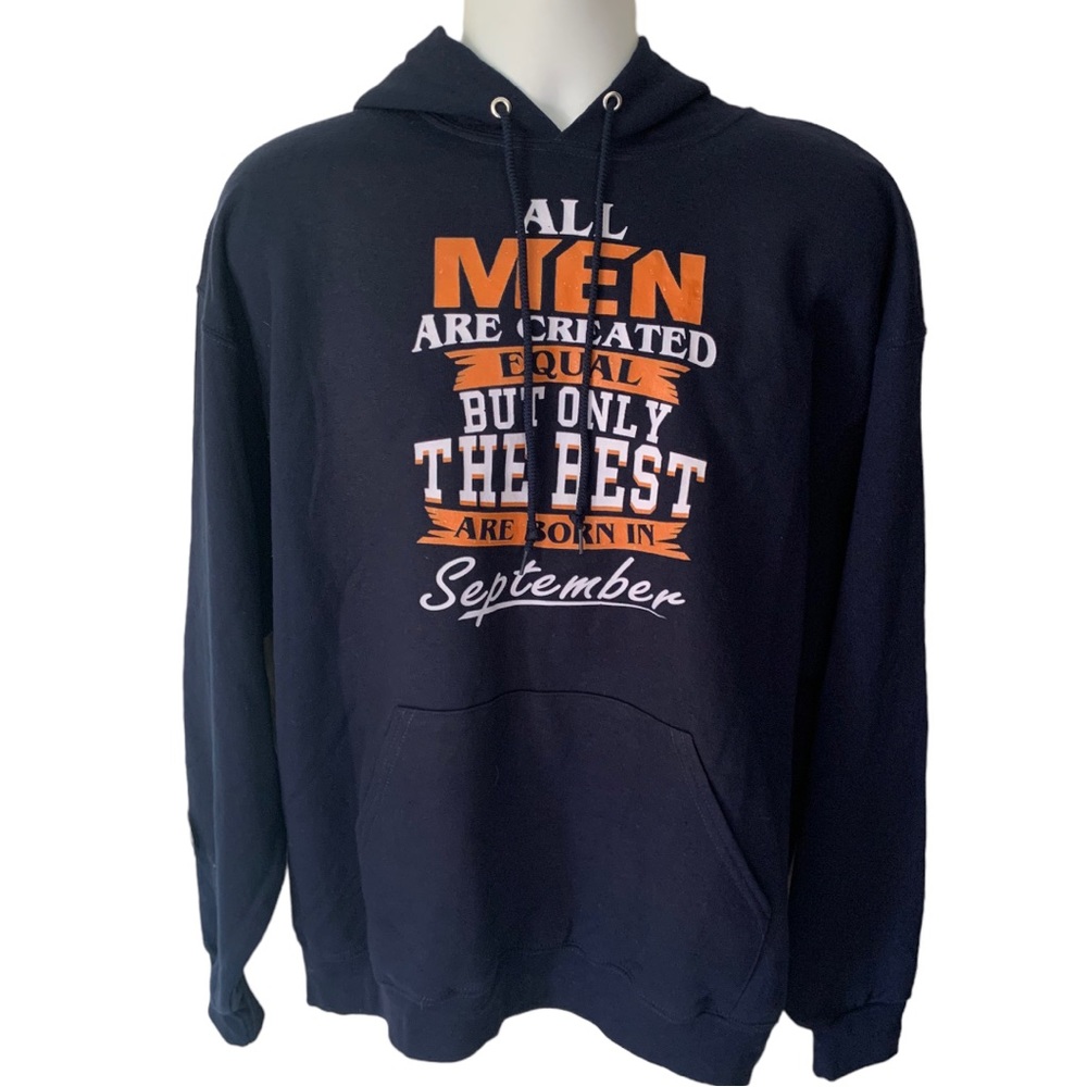 NWOT Men Born September Novelty Astrology Navy Blue Hooded Drawstring Sweatshirt